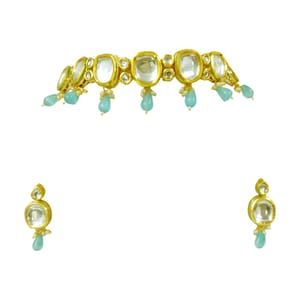 Big Polki/Kundan Single Line Necklace With Beads