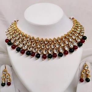 Designer Kundan Necklace In Multicolor Beads