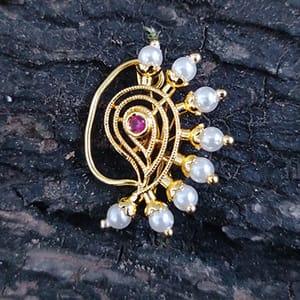 Bridal Nath- Pearl Stimulated Nath In Golden Finish