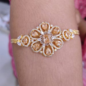 Golden Chain Bajuband Cum Bracelet In AD Stone