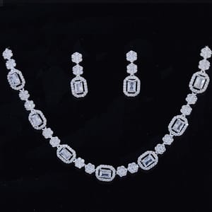 Rhodium Necklace American Diamond Stoned