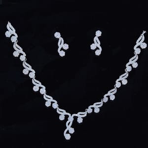Designer Rhodium Silver CZ Necklace Set