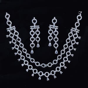 Rhodium Necklace Round Ring Designer Dual Line