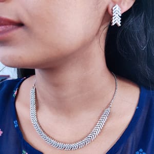 Rhodium Plated CZ Stone Necklace Set