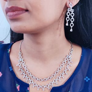 Rhodium Necklace Round Ring Designer Dual Line