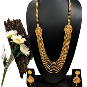 Online Multi Strand Long Necklace Set With Laxmi Pendant