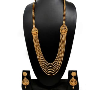Online Multi Strand Long Necklace Set With Laxmi Pendant