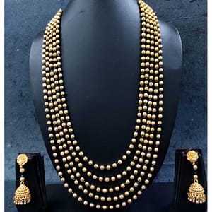 Traditional Long 5 Layered Necklace/Mala With Earring