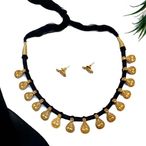 Peacock Design Black/Maroon Silk Thread Short Necklace Set