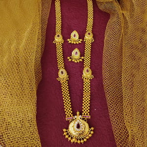 Golden Long Thushi Peacock Pendant Maharashtrian Jewellery