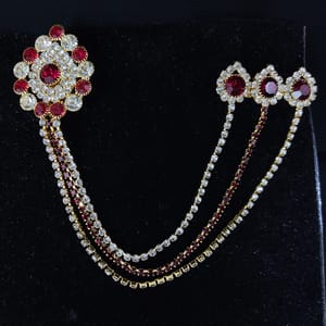 Sherwani Brooch In White-Red Stones