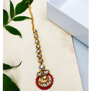 Kundan Bindi Chand Design With Red Beads