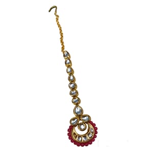 Kundan Bindi Chand Design With Red Beads
