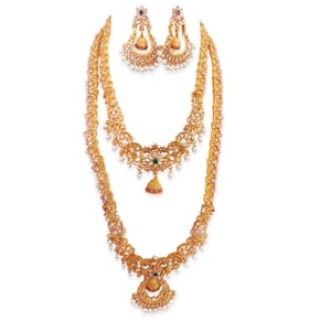 Matte Finish Bridal Set Short Long Necklace Set