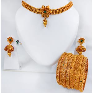 Short Necklace, Jhumki & Bangles Set