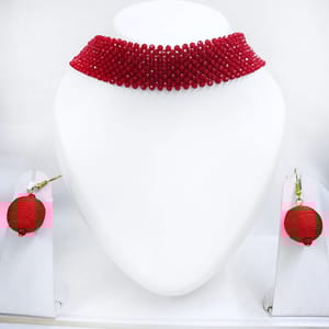 Maroon Crystal Choker And Earrings Combo