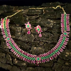 Emerald Ruby Stones Necklace AD Set
