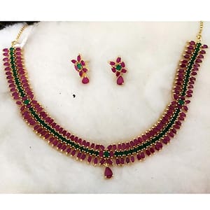 Emerald Ruby Stones Necklace AD Set