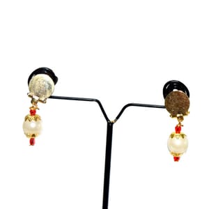 Ganpati Gold Earrings Red Beads With White Pearl Ganesh Ornament