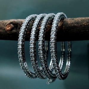 Rhodium Bangles Set Of 4 White Stone Studded Online