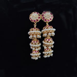 3 Layer Moti Jhumka/Pearl Jhumka Microplated
