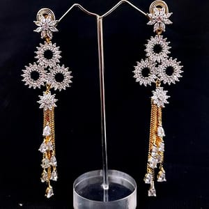 Golden Long Chain Earrings With White Stone Studded
