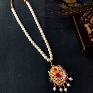 Golden Pendant Pearl Mala Traditional Wear
