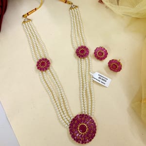 Multilayer Pearl Necklace Round Ruby Pendant